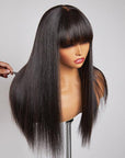 Yaki Straight Ultra Natural Minimalist Undetectable Lace Long Wig With Bangs 100% Human Hair
