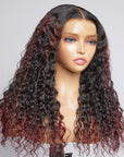 Limited Design | Burgundy Tails Highlight Deep Wave 13x4 Frontal HD Lace Long Wig 100% human hair
