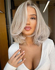 Layered Bob Natural Highlight Ash Blonde With Dark Roots Color Wig Collar bone length haircuts
