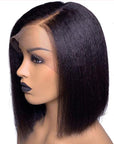 4C Kinky Edge Glueless Invisible Crystal HD Lace Kinky Straight 13x4 Lace Front Bob Wig Yaki Straight Human Hair Wig