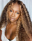 Glueless Invisiable Crystal HD Lace Highlight Brown Curly 13x4 5x5 Lace Wig Honey Blonde Human Hair Wig