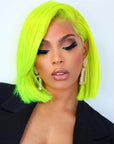 Green Colored Short Straight 13x4 Lace Front Bob Human Hair Glueless Wig