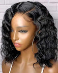 16" Loose Deep Wave 13x4 Crystal Lace Pre Cut Lace Bob Wig Bleached Knots