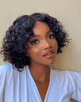 Casual Bouncy Curly 4x4 Closure Lace Glueless Short Wig With Bangs 100% Human Hair | Face-Framing