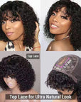 Belle Canadienne Natural Short Curly Human Hair Wig Top Lace Fringe Wig With Bangs