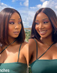 Glueless Chestnut Brown Highlights Straight 4x4 Closure Bob Wig 100% Human Hair