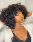 Highlight Honey Blonde Curly Short Bob Wig With Bangs Natural Black Glueless Fringe Wigs