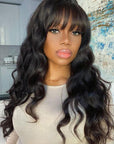Body Wave 13x6 Lace Front Wig With Bangs Full Machine Made Wig Brazilian Human Hair Wigs Glueless Wig