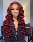 99j Burgundy Loose Deep Wave Wig Beautiful Crimp Wave 13x4 Lace Frontal | 4x4 Closure Human Hair Wigs