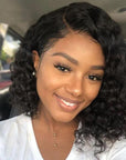 Issa Natural Black Water Wave 5x5 Closure Lace Side Part Glueless Short Wig 100% Human Hair