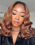 Ombre Brown Loose Wave 4x4 Closure Lace Glueless Mid Part Long Wig 100% Human Hair