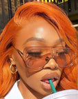 Ginger Orange Color Glueless 13X4 Frontal Lace Wig 4x4 Closure Wig