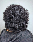 Bouncy Curly Double Drawn Human Hair Wig With Bangs Rose Curly Hair Natural Black Color