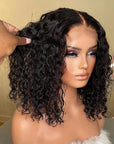 Vacation Vibes Water Wave 4x4 Closure Lace Glueless Mid Part Short Wig 100% Human Hair