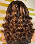 Balayage Highlight Wavy Bob Wig With Bangs Glueless Human Hair Wig With Fringe