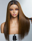 Limited Design | Brown Blonde Mix Silky Straight 5x5 Closure HD Lace Glueless Long Wig 100% Human Hair