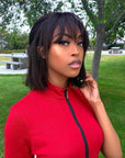 10" $59.99 Straight Bob Wigs With Bangs Cute Short Human Hair Wigs