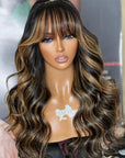 Balayage Honey Blonde Body Wave True Scalp Wig With Bangs Glueless Wig