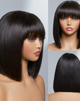 Upgraded Silky Straight Glueless Minimalist Lace Bob Wig With Bangs 100% Human Hair