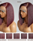 Reddish Purple Glueless Blunt Cut Bob 5x5 Closure Wig 100% Human Hair | Easy Install & Effortless