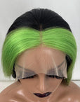 Green Skunk Stripe Hair Wig Patch Color Body Wave Hairstyle Lace Front Wigs For Women