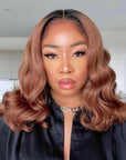 Ombre Brown Loose Wave 4x4 Closure Lace Glueless Mid Part Long Wig 100% Human Hair