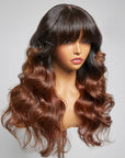 Limited Design | Letitia Chestnut Brown Ombre Loose Body Wave With Blunt Bangs 4x4 Closure Lace Glueless Wig 100% Human Hair