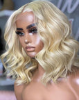 #613 Blonde Short Wavy 13x4 Lace Front Bob Glueless Human Hair Wig