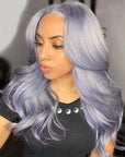 Ice Grey Color Wavy 13x4 Lace Front Wigs Glueless 4x4 Lace Human Hair Wig