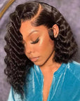 16" Loose Deep Wave 13x4 Crystal Lace Pre Cut Lace Bob Wig Bleached Knots