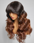 Limited Design | Letitia Chestnut Brown Ombre Loose Body Wave With Blunt Bangs 4x4 Closure Lace Glueless Wig 100% Human Hair