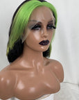 Green Skunk Stripe Hair Wig Patch Color Body Wave Hairstyle Lace Front Wigs For Women