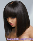 Upgraded Silky Straight Glueless Minimalist Lace Bob Wig With Bangs 100% Human Hair