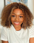 Mix Color Brown Kinky Curly Short Cut Glueless Lace Closure Wig
