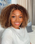 Mix Color Brown Kinky Curly Short Cut Glueless Lace Closure Wig