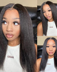 Glueless High Density Kinky Straight 4x4 Closure Lace Long Wig 100% Human Hair