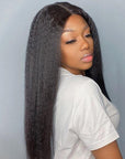 Glueless High Density Kinky Straight 4x4 Closure Lace Long Wig 100% Human Hair