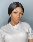 Glueless High Density Kinky Straight 4x4 Closure Lace Long Wig 100% Human Hair