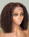 Brown Colored Curly 13x4 Lace Front Bob Wig Glueless 5x5 Bob Human Hair Wig