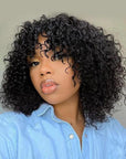 Curly Bob Wigs With Bangs Capless Fringe Human Hair Wigs