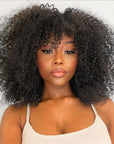 Double Drawn 4b 3C Afro Kinky Curly Bob Wigs With Bangs Capless Fringe Human Hair Wigs
