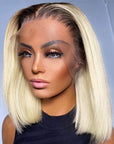 T4/613 Ombre Blonde Bob Lace Front Wigs With Chocolate Brown Roots