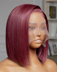 Reddish Purple Side Part Minimalist Lace Bob Wig 100% Human Hair