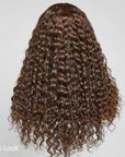 Brown Water Wave 5X5 Closure HD Lace Glueless Mid Part Long Wig 100% Human Hair