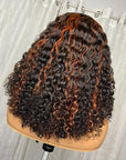 5X5 Crystal Lace Double Drawn Redish Brown Highlight Curly BoB Lace Closure Wigs