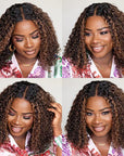Mix Brown or Natural Black Kinky Curly 5x5 Closure HD Lace Glueless Mid Part Neck Length Wig 100% Human Hair