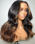 Highlight Ombre Brown Wavy 4x4 Lace Wig Glueless HD Lace Human Hair Wig