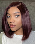 Reddish Purple Glueless Blunt Cut Bob 5x5 Closure Wig 100% Human Hair | Easy Install & Effortless
