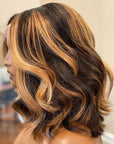 Short Wavy Bob Lace Front Human Hair Wigs 13X4 Highlight Honey Blonde Wigs