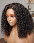 Full Kinky Curly 5x5 Closure HD Lace Glueless Side Part Neck Length Wig 100% Human Hair
